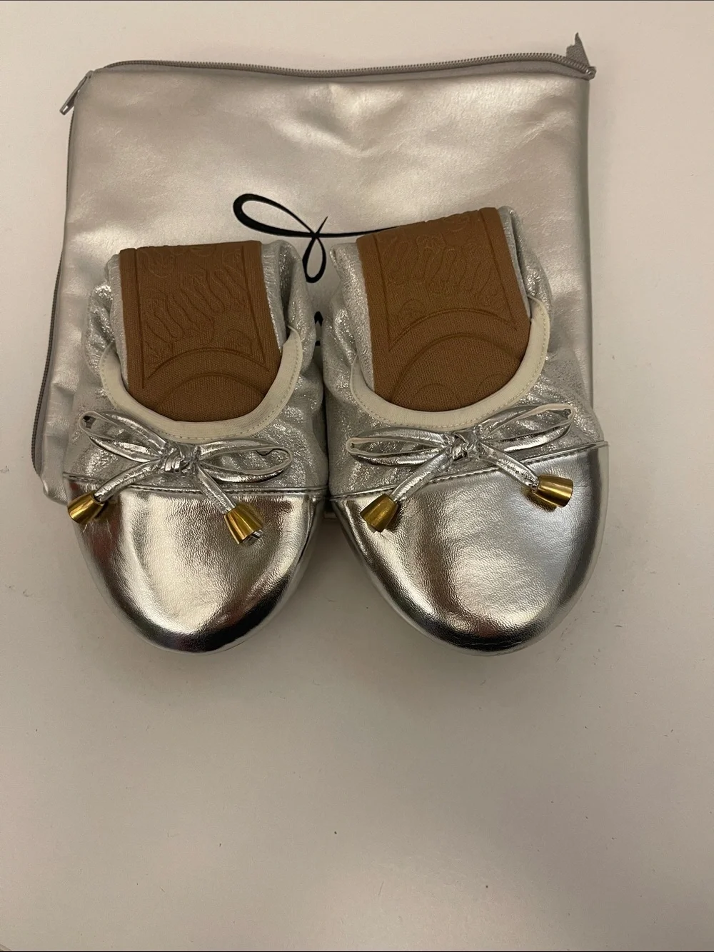 Talaria - Women's Foldable Silver Metallic Ballet Flats Size 10
